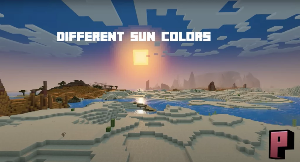 Изображение заката с надписью "Different Sun Colors" (Разные цвета солнца).
