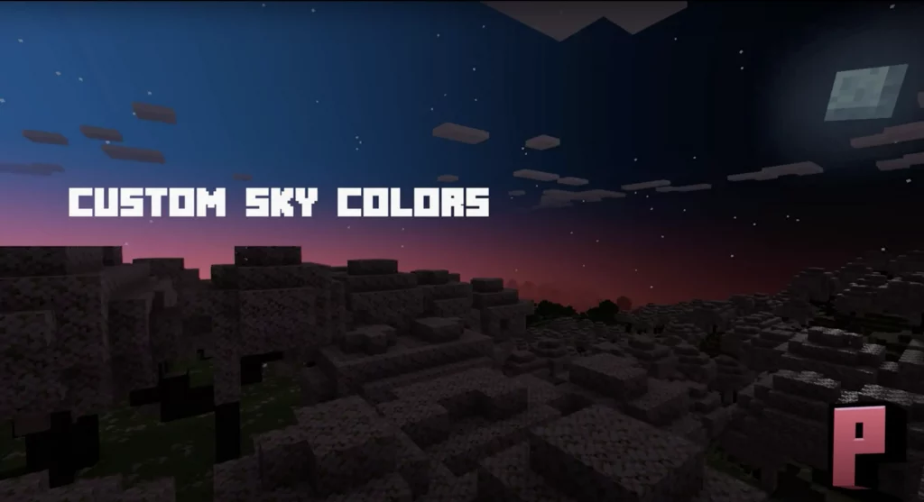 Ночное небо с надписью "Custom Sky Colors" (Настраиваемые цвета неба).
